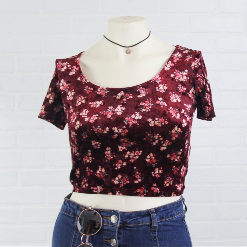 Floral velvet crop top grunge